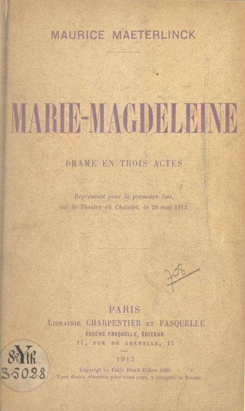Cover of the book Marie-Magdeleine by Maurice Maeterlinck, (Grasset) réédition numérique FeniXX