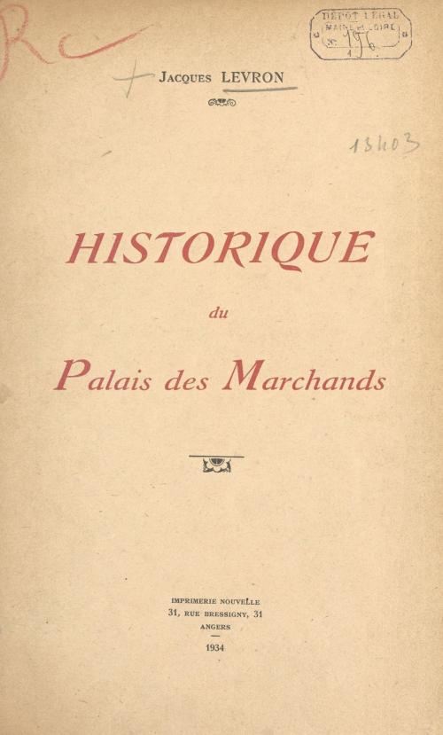 Cover of the book Historique du palais des marchands by Jacques Levron, FeniXX réédition numérique