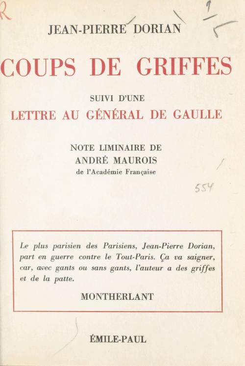 Cover of the book Coups de griffes by Jean-Pierre Dorian, André Maurois, FeniXX réédition numérique