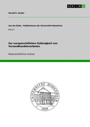 Book cover of Zur europarechtlichen Zulässigkeit von Versandhandelsverboten
