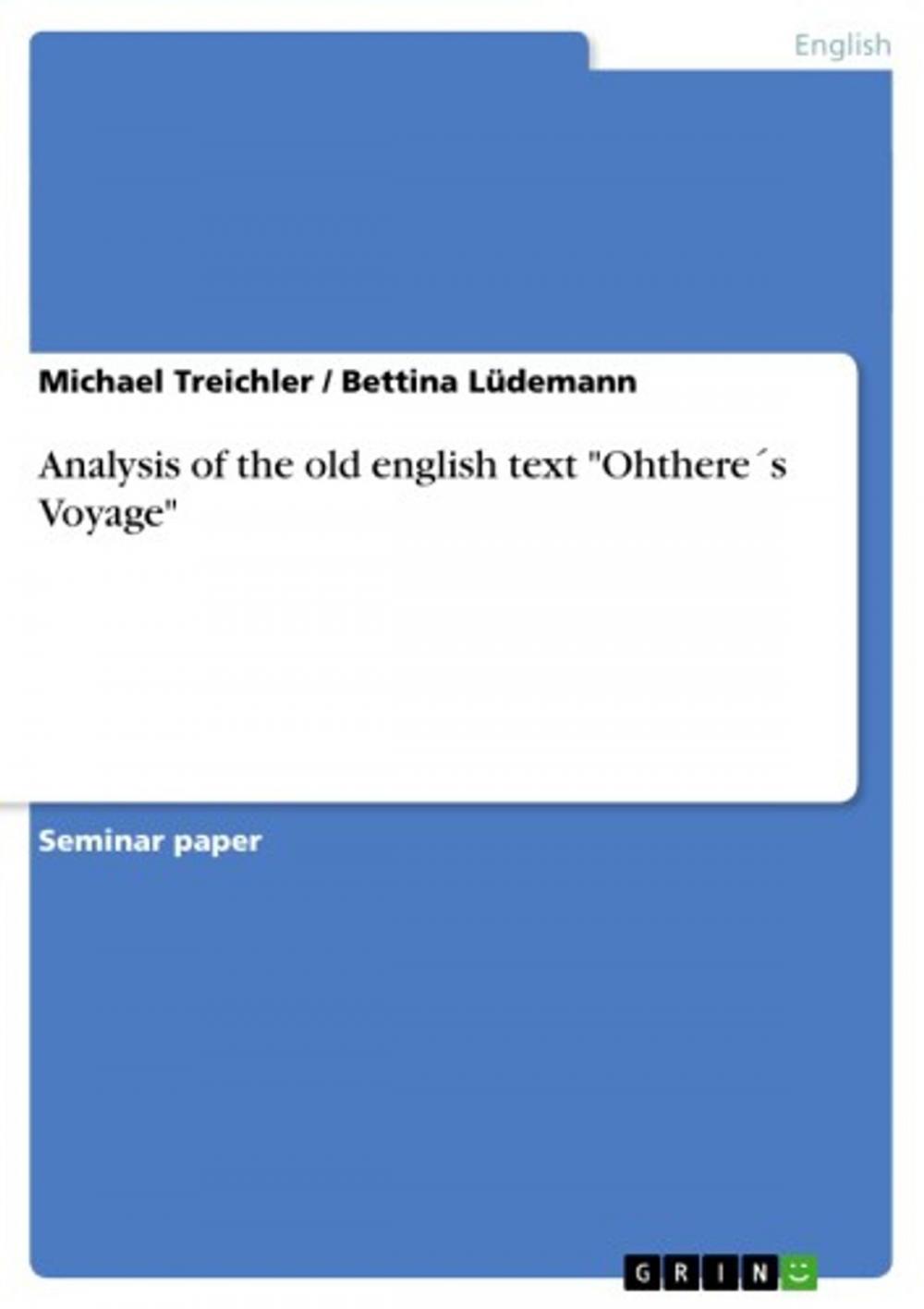 Big bigCover of Analysis of the old english text 'Ohthere´s Voyage'
