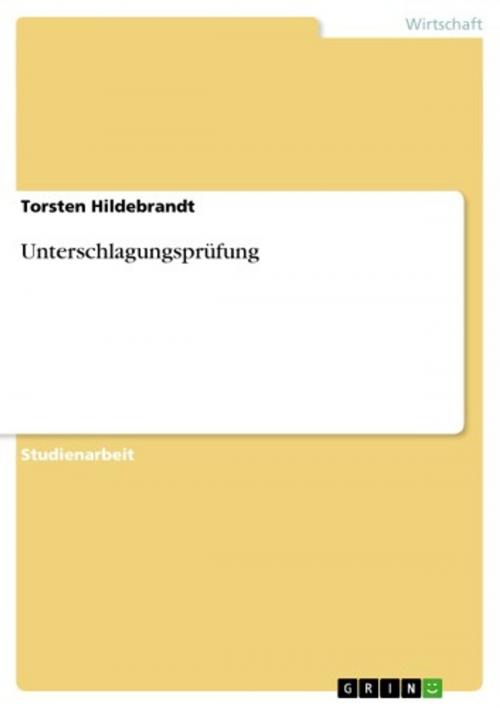 Cover of the book Unterschlagungsprüfung by Torsten Hildebrandt, GRIN Verlag