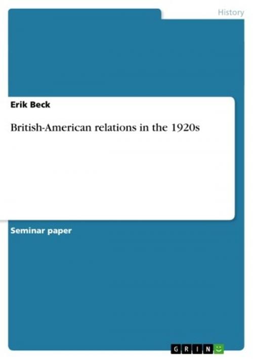 Cover of the book British-American relations in the 1920s by Erik Beck, GRIN Publishing