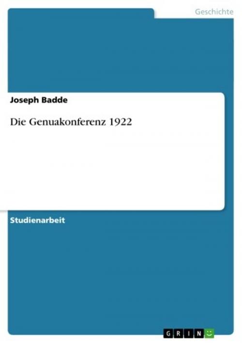 Cover of the book Die Genuakonferenz 1922 by Joseph Badde, GRIN Verlag