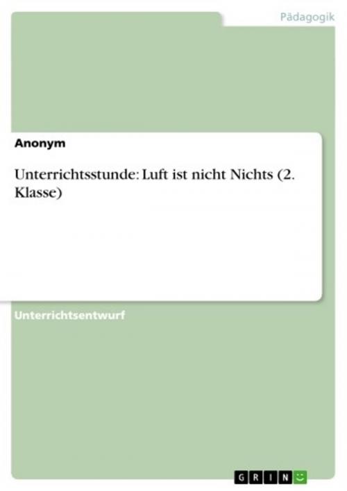Cover of the book Unterrichtsstunde: Luft ist nicht Nichts (2. Klasse) by Anonym, GRIN Verlag