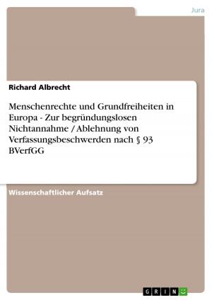 Cover of the book Menschenrechte und Grundfreiheiten in Europa - Zur begründungslosen Nichtannahme / Ablehnung von Verfassungsbeschwerden nach § 93 BVerfGG by Bert Bobock