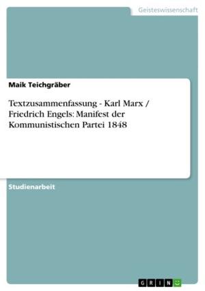 Cover of the book Textzusammenfassung - Karl Marx / Friedrich Engels: Manifest der Kommunistischen Partei 1848 by Vanessa Brandt