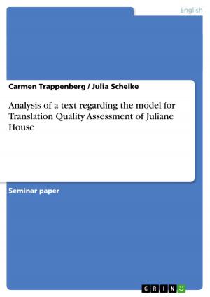 Cover of the book Analysis of a text regarding the model for Translation Quality Assessment of Juliane House by Nadine Röpke