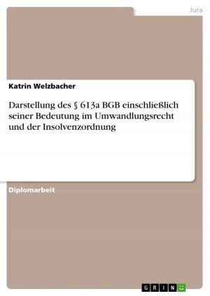 Cover of the book Darstellung des § 613a BGB einschließlich seiner Bedeutung im Umwandlungsrecht und der Insolvenzordnung by Kristina Eichler