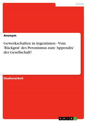 Cover of the book Gewerkschaften in Argentinien - Vom 'Rückgrat' des Peronismus zum 'Appendix' der Gesellschaft? by Carsten Fiedler