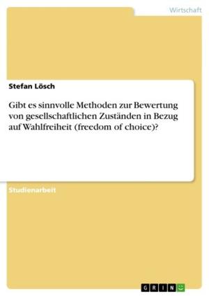 Cover of the book Gibt es sinnvolle Methoden zur Bewertung von gesellschaftlichen Zuständen in Bezug auf Wahlfreiheit (freedom of choice)? by Philipp Rott