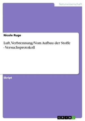 Cover of the book Luft, Verbrennung/Vom Aufbau der Stoffe - Versuchsprotokoll by Tino Frank