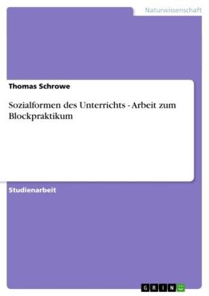 Cover of the book Sozialformen des Unterrichts - Arbeit zum Blockpraktikum by Niclas Dominik Weimar