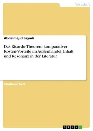 Cover of the book Das Ricardo-Theorem komparativer Kosten-Vorteile im Außenhandel, Inhalt und Resonanz in der Literatur by Muhammad Akbar Khan