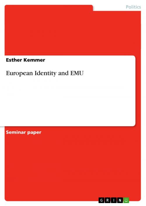 Cover of the book European Identity and EMU by Esther Kemmer, GRIN Publishing