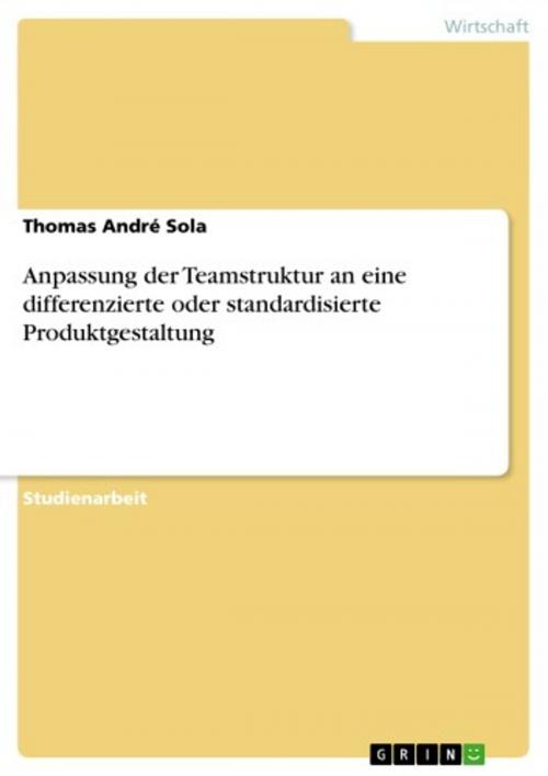 Cover of the book Anpassung der Teamstruktur an eine differenzierte oder standardisierte Produktgestaltung by Thomas André Sola, GRIN Verlag