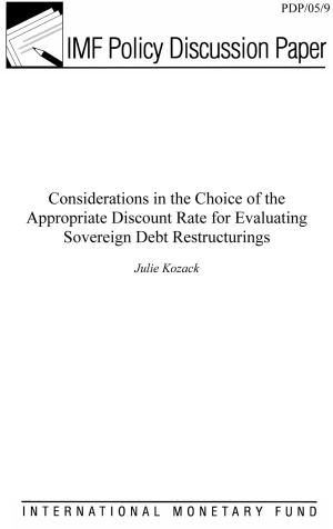 Cover of the book Considerations in the Choice of the Appropriate Discount Rate for Evaluating Sovereign Debt Restructurings by International Monetary Fund. External Relations Dept.
