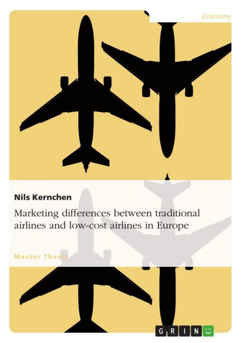 Cover of the book Marketing differences between traditional airlines and low-cost airlines in Europe by Nils Kernchen, GRIN Publishing