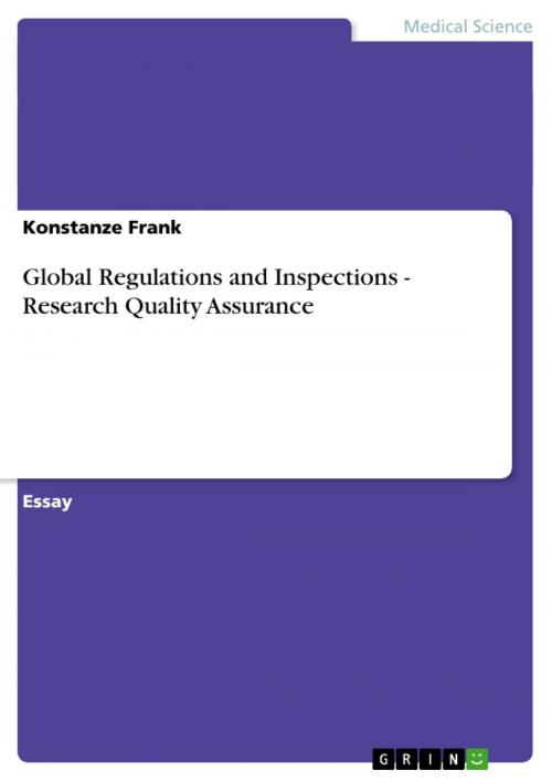 Cover of the book Global Regulations and Inspections - Research Quality Assurance by Konstanze Frank, GRIN Publishing