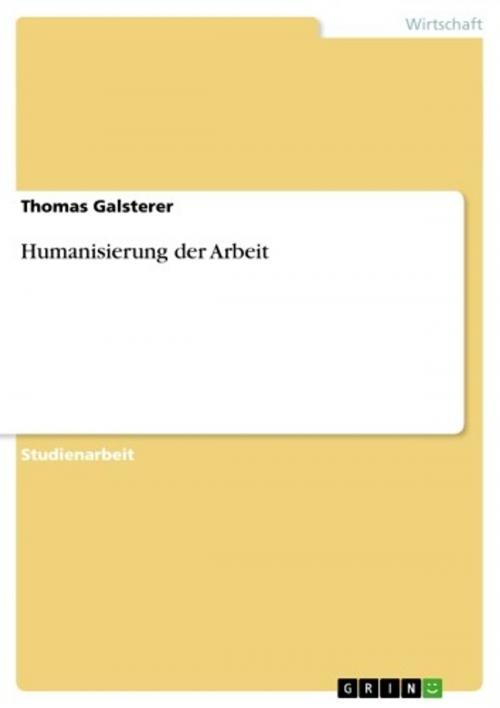 Cover of the book Humanisierung der Arbeit by Thomas Galsterer, GRIN Verlag