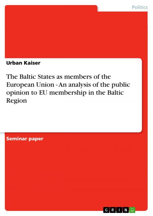 Cover of the book The Baltic States as members of the European Union - An analysis of the public opinion to EU membership in the Baltic Region by Urban Kaiser, GRIN Publishing
