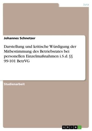 Cover of the book Darstellung und kritische Würdigung der Mitbestimmung des Betriebsrates bei personellen Einzelmaßnahmen i.S.d. §§ 99-101 BetrVG by Michael A. Braun