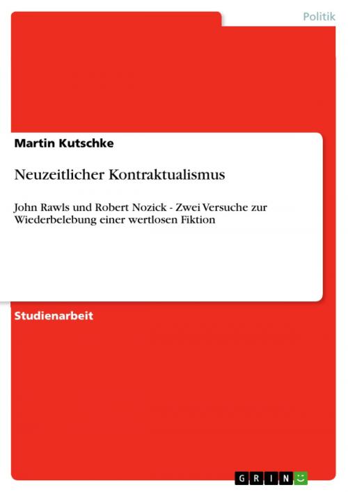Cover of the book Neuzeitlicher Kontraktualismus by Martin Kutschke, GRIN Verlag