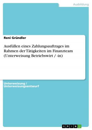 Cover of the book Ausfüllen eines Zahlungsauftrages im Rahmen der Tätigkeiten im Finanzteam (Unterweisung Betriebswirt / -in) by Florian Huber