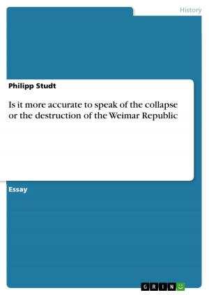 Cover of the book Is it more accurate to speak of the collapse or the destruction of the Weimar Republic by Markus Reinschmidt