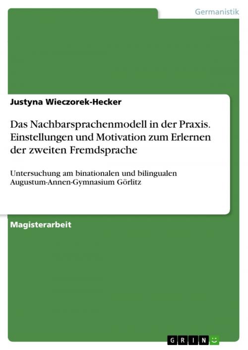 Cover of the book Das Nachbarsprachenmodell in der Praxis. Einstellungen und Motivation zum Erlernen der zweiten Fremdsprache by Justyna Wieczorek-Hecker, GRIN Verlag