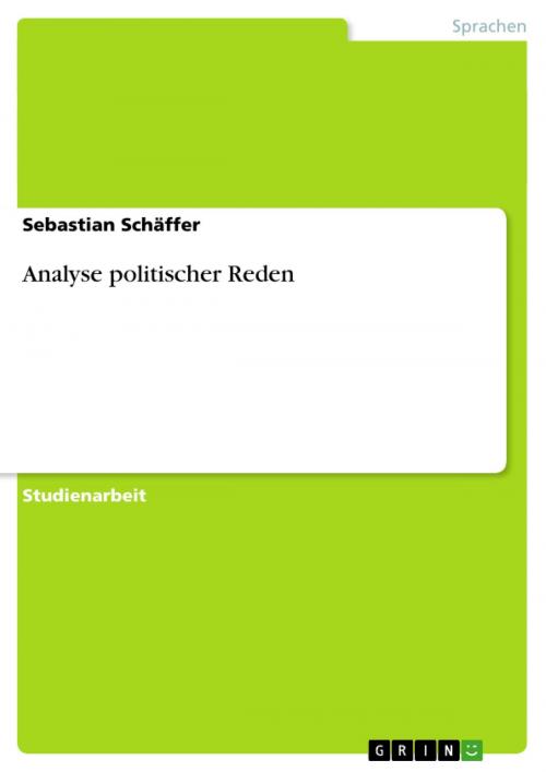 Cover of the book Analyse politischer Reden by Sebastian Schäffer, GRIN Verlag