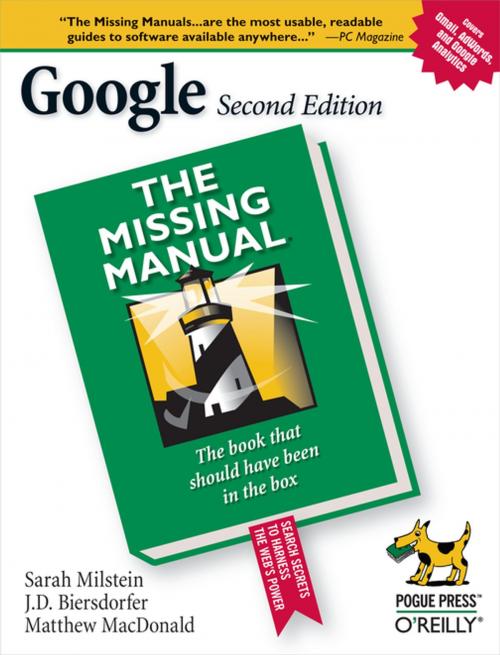 Cover of the book Google: The Missing Manual by Sarah Milstein, J.D. Biersdorfer, Rael Dornfest, Matthew MacDonald, O'Reilly Media