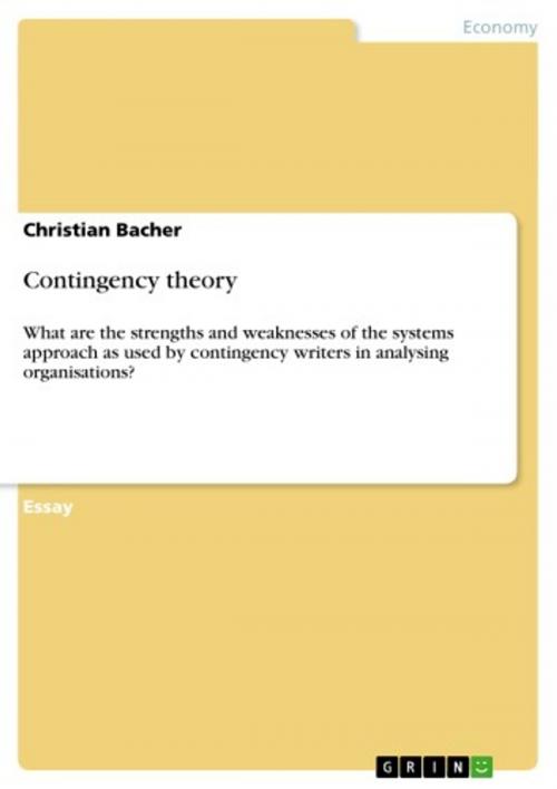 Cover of the book Contingency theory by Christian Bacher, GRIN Publishing
