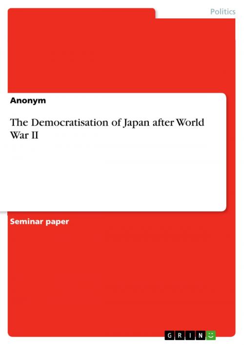 Cover of the book The Democratisation of Japan after World War II by Anonymous, GRIN Publishing