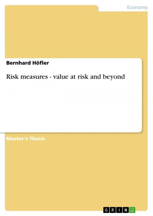 Cover of the book Risk measures - value at risk and beyond by Bernhard Höfler, GRIN Verlag