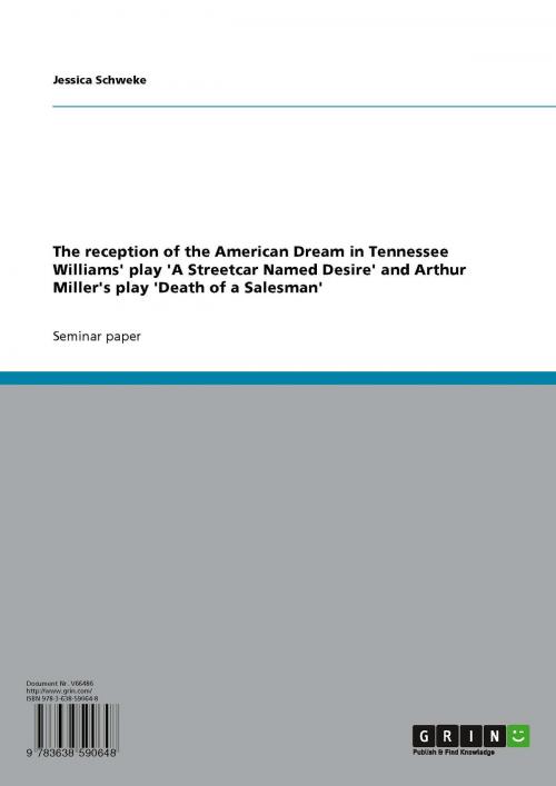 Cover of the book The reception of the American Dream in Tennessee Williams' play 'A Streetcar Named Desire' and Arthur Miller's play 'Death of a Salesman' by Jessica Schweke, GRIN Publishing