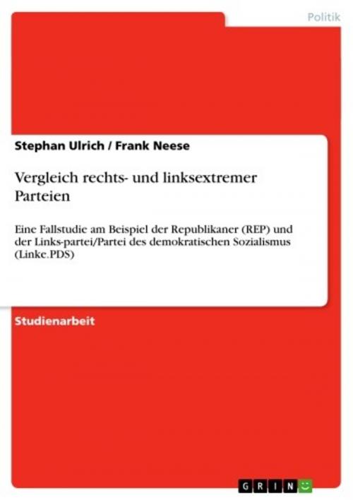 Cover of the book Vergleich rechts- und linksextremer Parteien by Stephan Ulrich, Frank Neese, GRIN Verlag