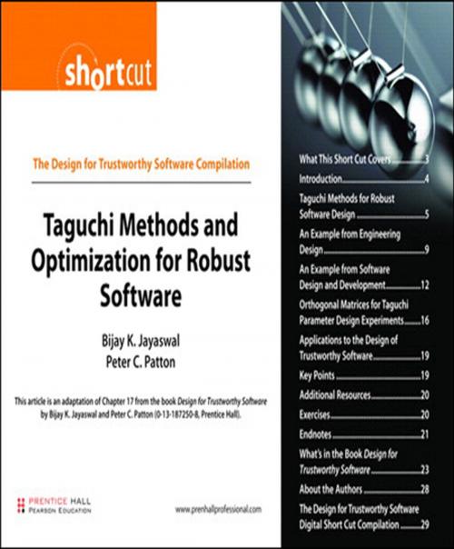 Cover of the book Taguchi Methods and Optimization for Robust Software (Digital Short Cut) by Bijay K. Jayaswal, Peter C. Patton, Pearson Education