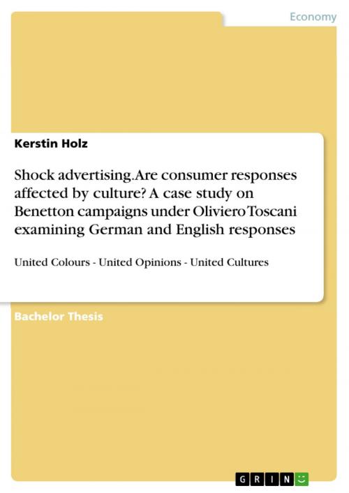 Cover of the book Shock advertising. Are consumer responses affected by culture? A case study on Benetton campaigns under Oliviero Toscani examining German and English responses by Kerstin Holz, GRIN Publishing