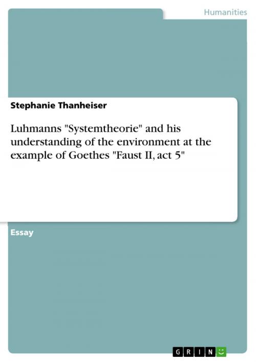 Cover of the book Luhmanns 'Systemtheorie' and his understanding of the environment at the example of Goethes 'Faust II, act 5' by Stephanie Thanheiser, GRIN Publishing