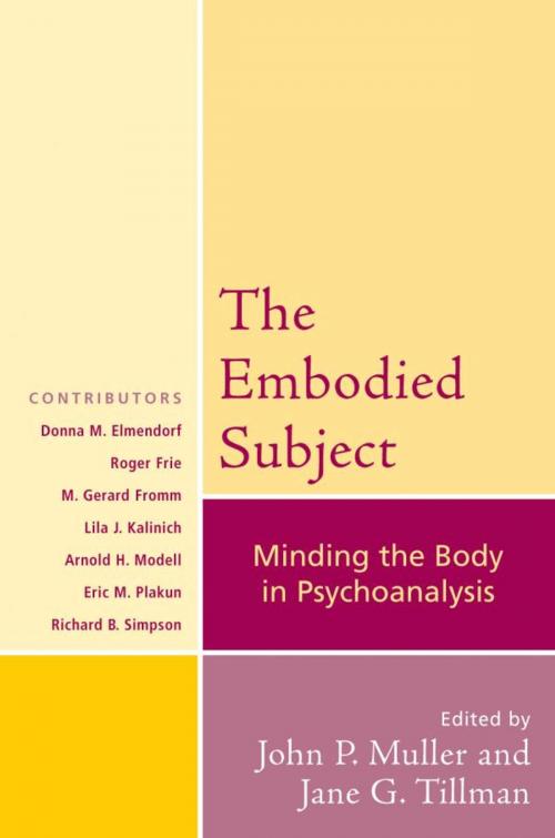 Cover of the book The Embodied Subject by Roger Frie, John P. Muller Ph.D., Arnold H. Modell M.D., Richard B. Siimpson M.D., Lila J. Kalinich M.D., Jane G. Tillman Ph.D., Donna M. Elmendorf Ph.D., M Gerard Fromm Ph.D., Eric M. Plakun M.D., Jason Aronson, Inc.