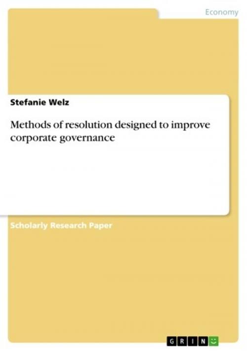 Cover of the book Methods of resolution designed to improve corporate governance by Stefanie Welz, GRIN Publishing