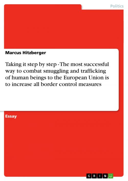 Cover of the book Taking it step by step - The most successful way to combat smuggling and trafficking of human beings to the European Union is to increase all border control measures by Marcus Hitzberger, GRIN Publishing