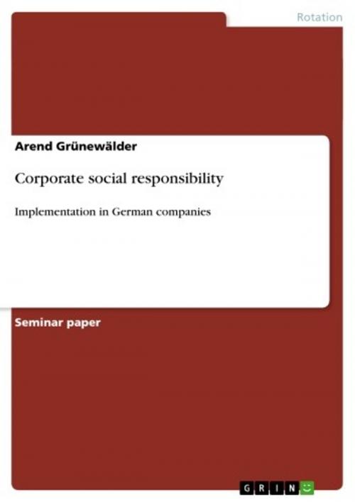 Cover of the book Corporate social responsibility by Arend Grünewälder, GRIN Publishing