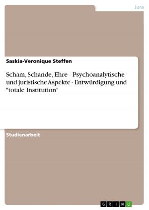 Cover of the book Scham, Schande, Ehre - Psychoanalytische und juristische Aspekte - Entwürdigung und 'totale Institution' by Anna-Sophia Fritsch