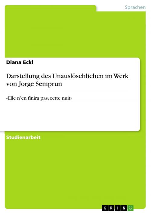 Cover of the book Darstellung des Unauslöschlichen im Werk von Jorge Semprun by Diana Eckl, GRIN Verlag