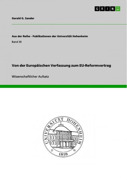 Cover of the book Von der Europäischen Verfassung zum EU-Reformvertrag by Gerald G. Sander, GRIN Verlag