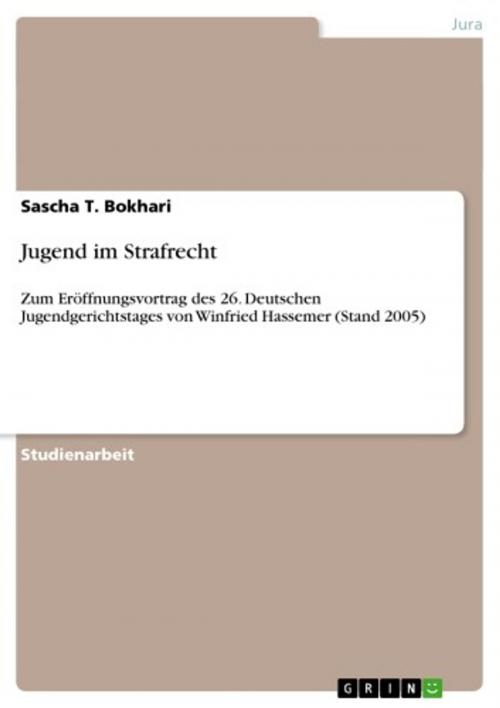 Cover of the book Jugend im Strafrecht by Sascha T. Bokhari, GRIN Verlag