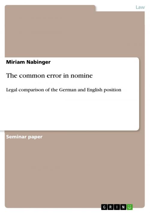 Cover of the book The common error in nomine by Miriam Nabinger, GRIN Publishing
