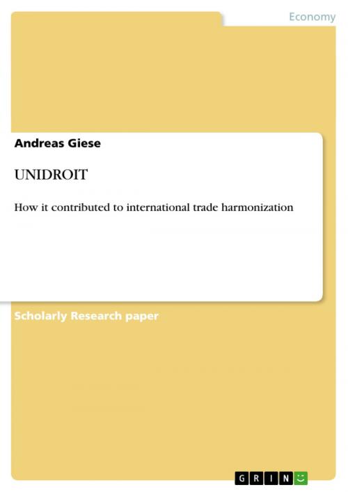Cover of the book UNIDROIT by Andreas Giese, GRIN Publishing
